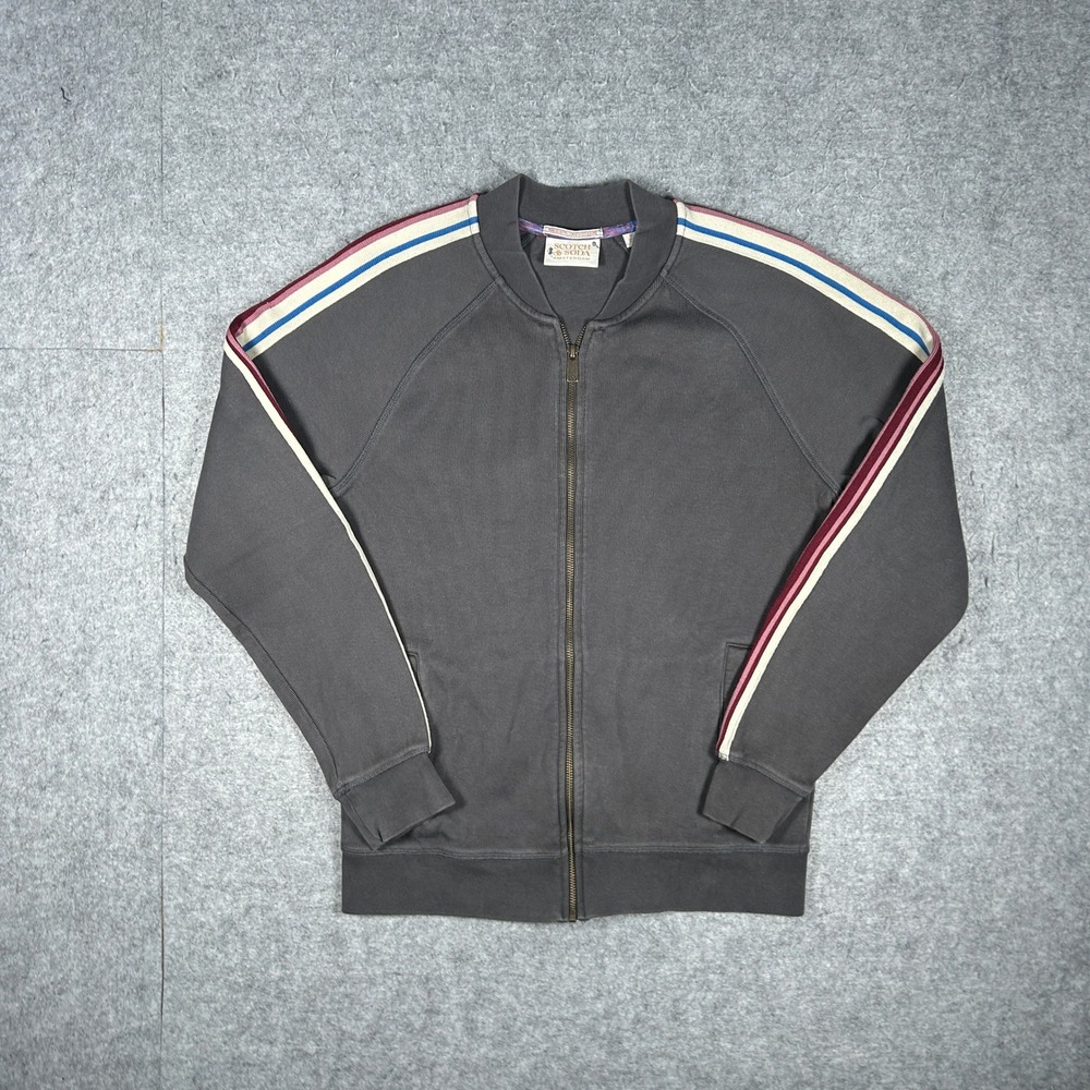 Scotch & Soda Jacket Men S Gray Full Zip Track Side Stripe Bomber Sweatshirt